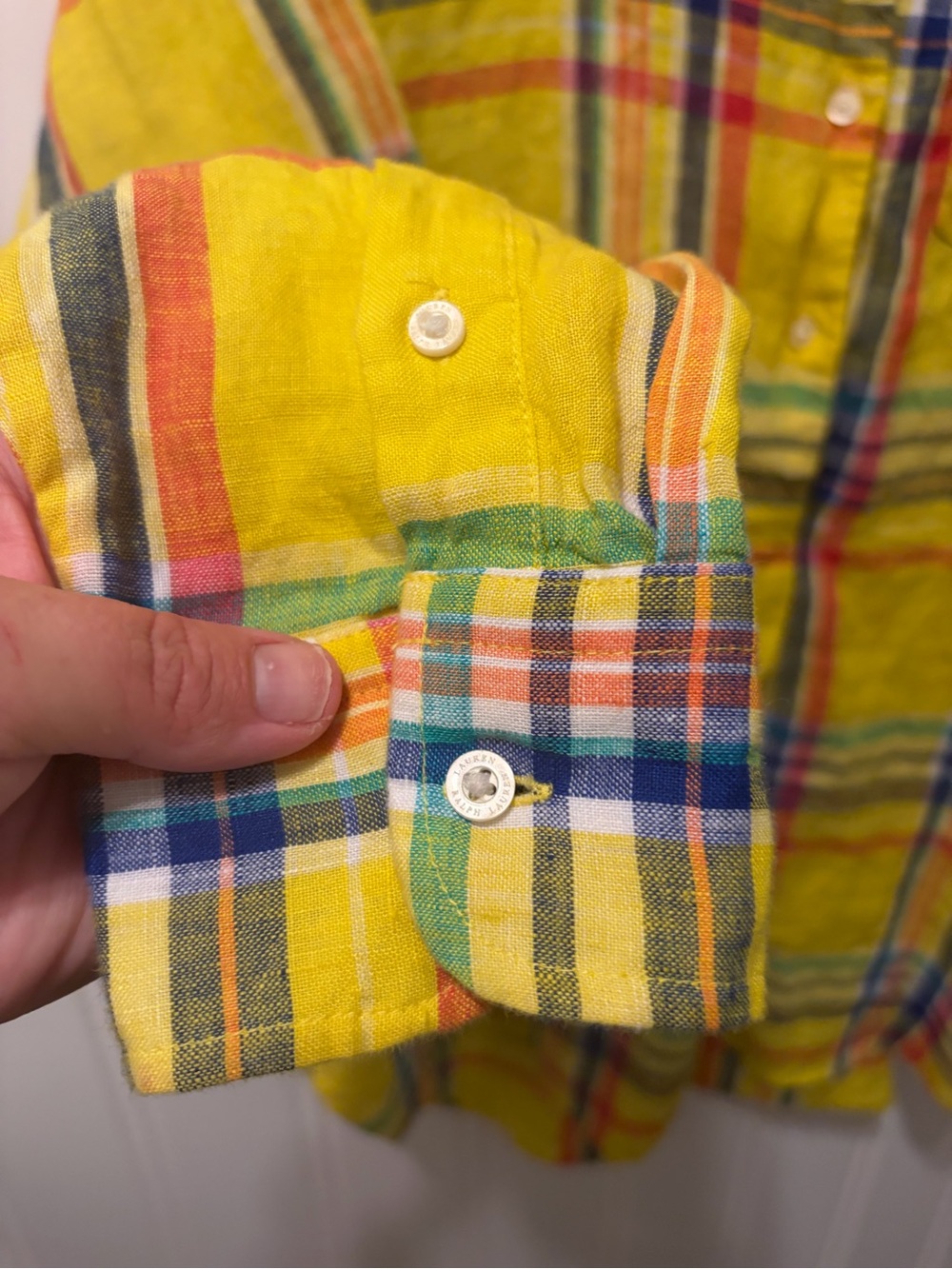 Lauren Ralph Lauren 100% Linen Vibrant Yellow Madras Plaid Tunic XL - Picture 6 of 11